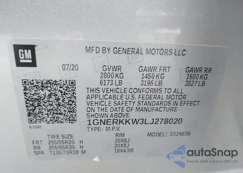2020 Chevrolet Traverse Fwd Premier from USA, damaged, VIN 1GNERKKW3LJ278020